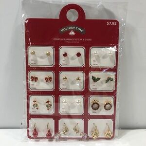 Holiday Time Christmas Earrings Unisex 12 Pairs Tear Share Teacher Student Gifts